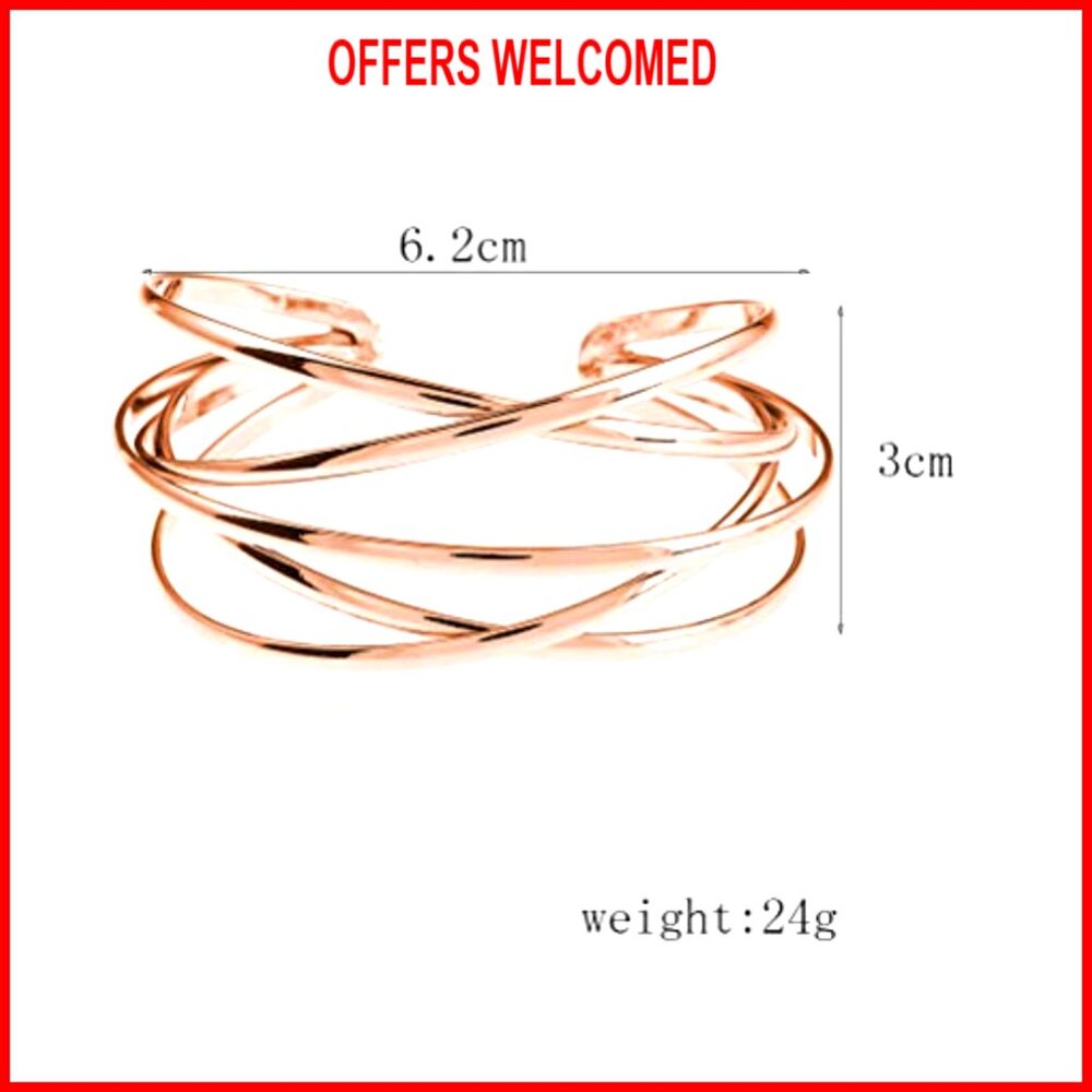 Adjustable Chunky Cuff Bracelet, Multi-Layer Cros… - image 3